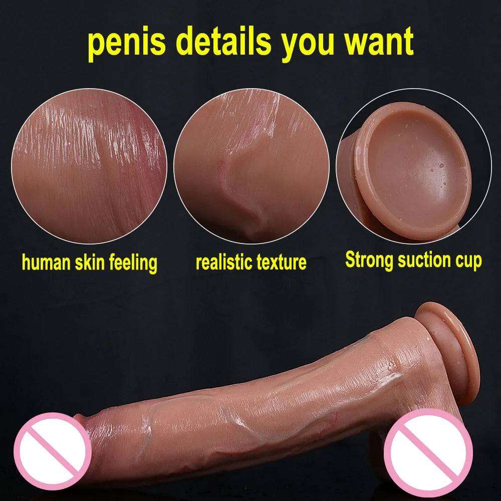 Soft Sexy Huge Dildo Skin Feeling Realistic Penis Sex Toys for Women Big Dicks Double Layersilicong  Suction Cup Anal stimulator - Kinkxx