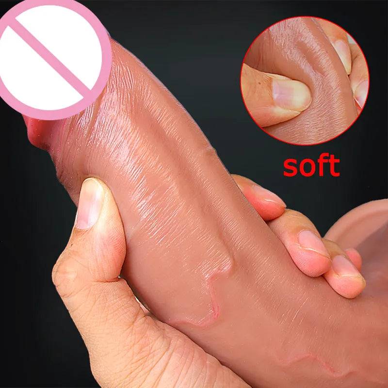 Soft Sexy Huge Dildo Skin Feeling Realistic Penis Sex Toys for Women Big Dicks Double Layersilicong  Suction Cup Anal stimulator - Kinkxx